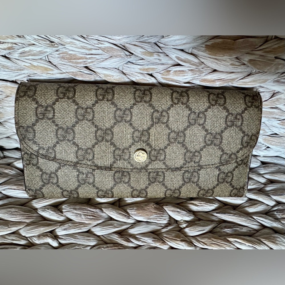 Gucci Vintage Monogram coated Canvas Brown Long Wallet